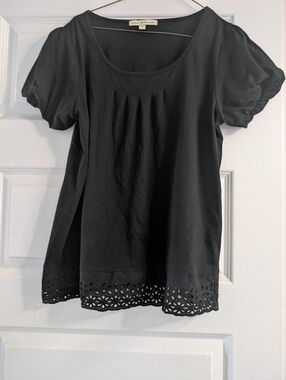Debbie Morgan Black Puff Sleeve Tunic with Eyelet Hem